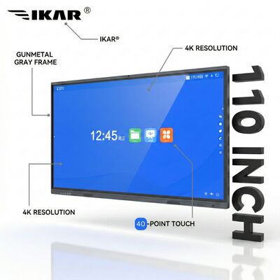 صفحه سفید تعاملی 110 اینچ 4K UHD: صفحه هوشمند چند لمسی مادون قرمز 40 نقطه ای با حفاظت از نور آبی شیشه گرم و قاب فلزی خاکستری فلزی برای آموزش و اتاق های شورای شرکت